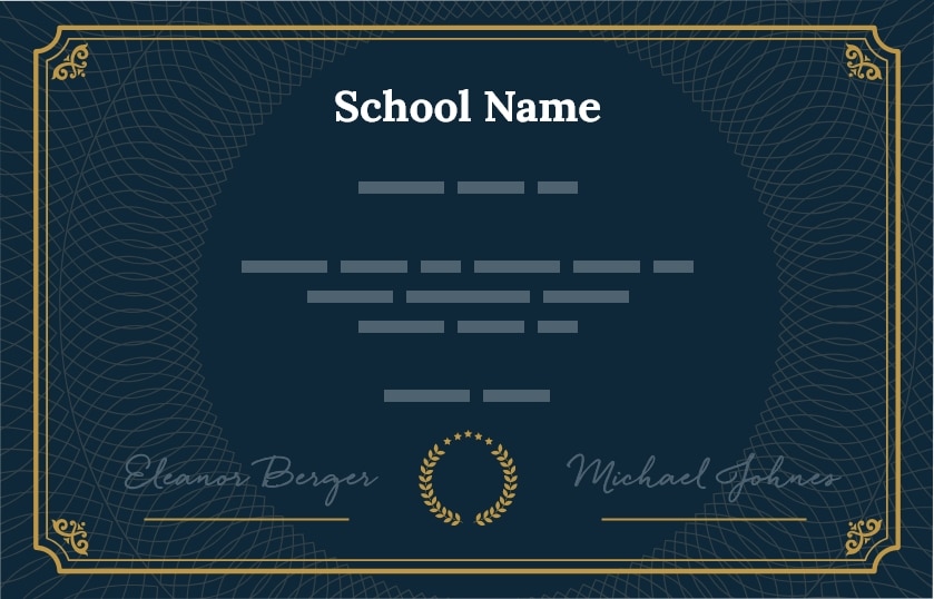 Fake diploma example with customizable school name