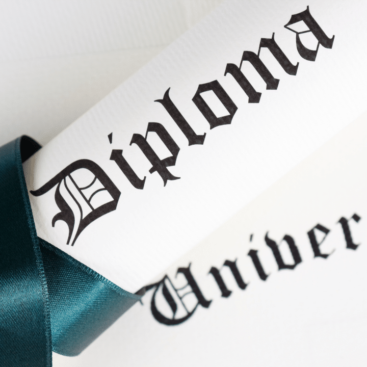 Fake university diploma with a blue bow